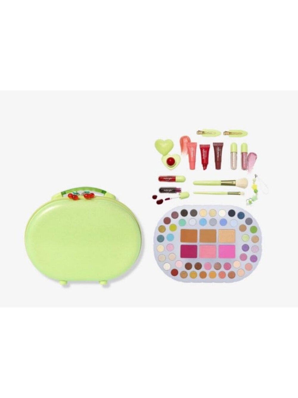 Cherry Makeup Set - Multi-Color Eyeshadow Palette, Lip Gloss & Cosmetic Tools